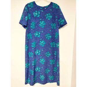 VINTAGE Y2K Kathie Lee Woman Blue Green Floral Short Sleeve Shift Dress Plus 20W